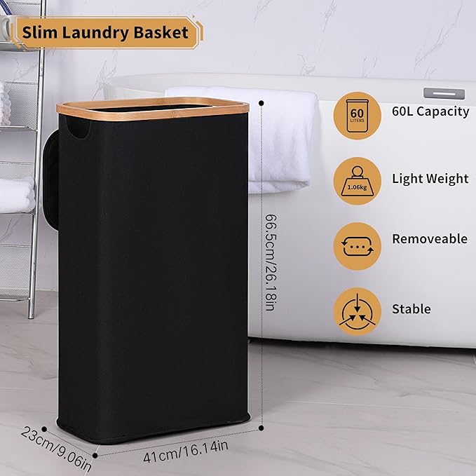 IEGrow Laundry Hamper with Lid,65L Laundry Basket with Mesh Bags,Black - Image 3