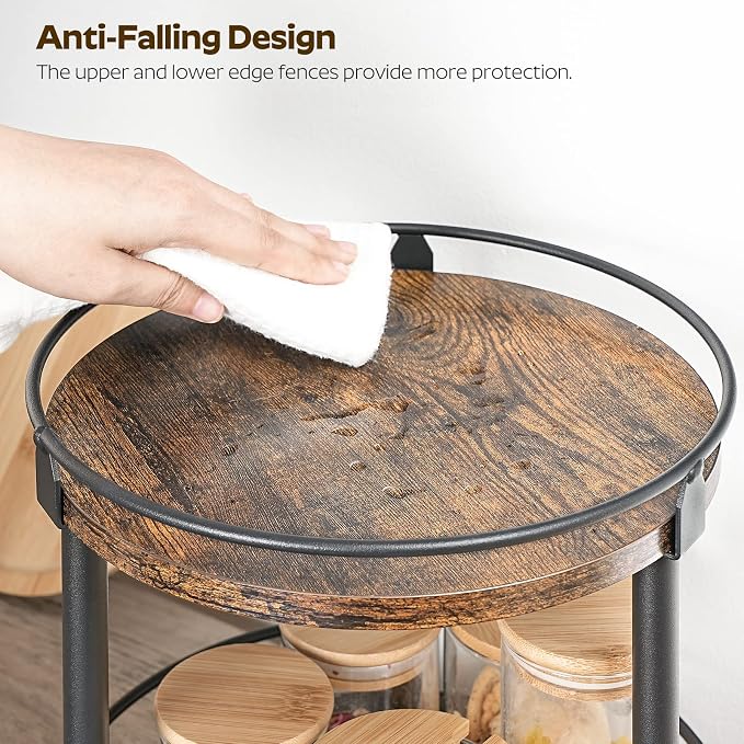 YATINEY Lazy Susan Organizer, Rotating Spice Rack, 2 Tier Spice Turntable Organizer, Industrial Turntable Spice Holder, for Kitchen Countertop and Cabinet, Compact and Versatile, Rustic Brown SR22BR - Image 6