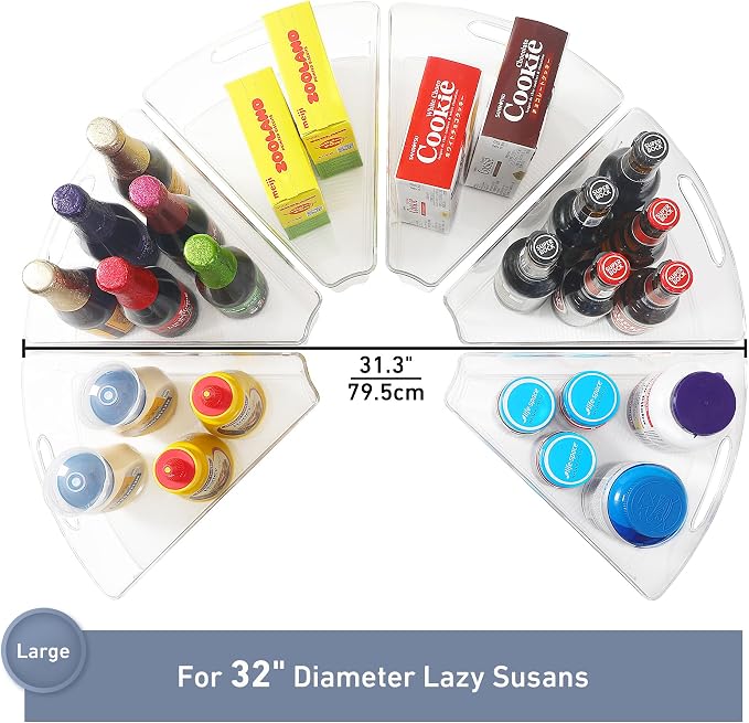 Leeden Lazy Susan Organizer for 32" Diameter Corner Lazy Susan, Plastic Kitchen Cabinet Storage Bins with Handle, 6 Packs, 1/8 Wedge - Food Safe, BPA Free - Image 7