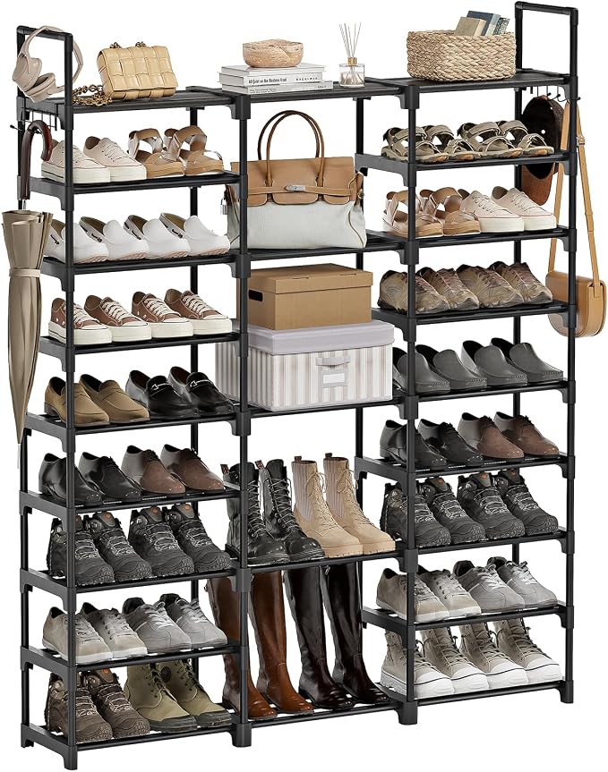 WOWLIVE 9 Tier 3-Column Shoe Rack, 50-55 Pairs Stackable Black by WOWLIVE