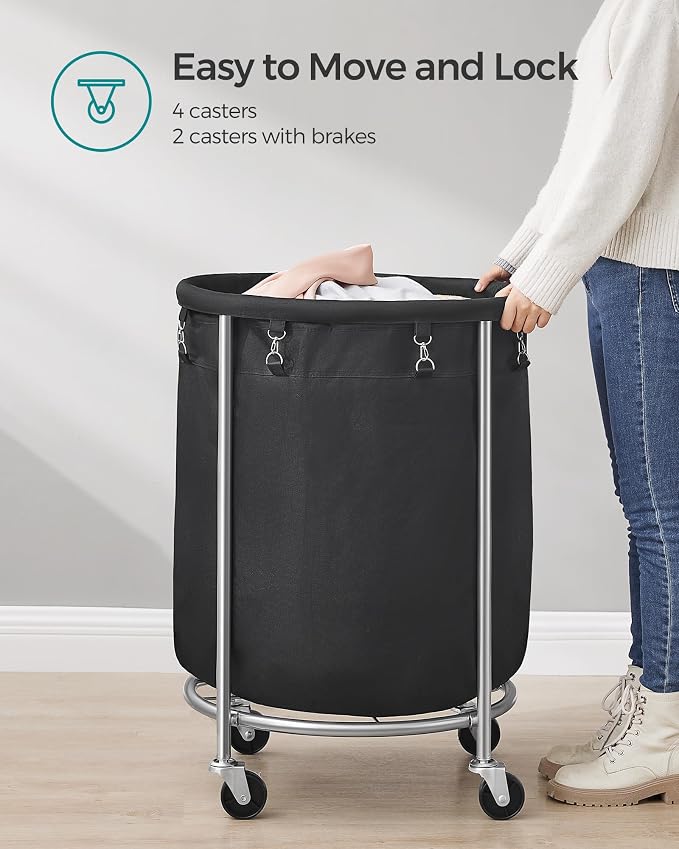 SONGMICS Laundry Basket with Wheels,190L, Steel Frame, Removable Bag - Image 8