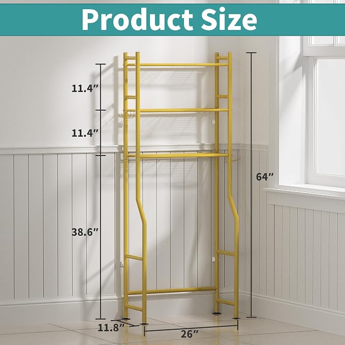 3-Tier Over Toilet Storage, Anti-Tip, 64" H, Gold - Image 2