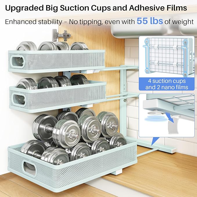 Under Sink Organizer, 3-Tier Thickened Metal Pull out Cabinet Organizer Shelf, Height Adjustable Slide out Storage Drawer Rack for Kitchen Bathroom Pantry Laundry Home, 1-Pack, LightBlue - Image 7