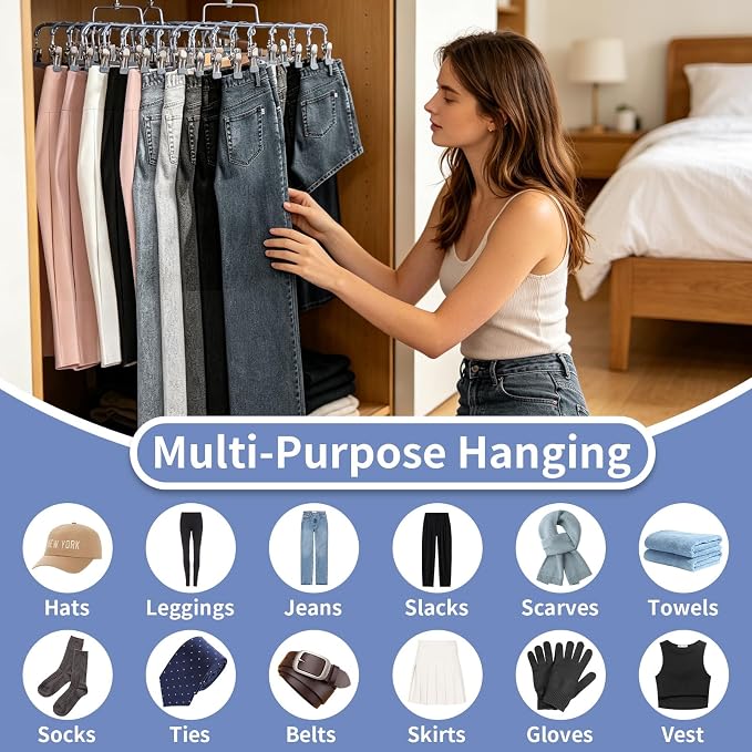 2 Pack Pants Hangers with 40 Clips, Space Saving Closet Organizer - Image 3