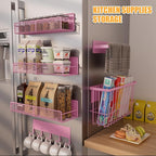 DTUQYX 6 Pack Magnetic Shelves for Washing Machine, Magnetic Spice Rack Organizer for Refrigerator, Magnetic Shelf with Hanger Organizer, Metal Magnetic Basket, Laundry Organization and Storage, Pink - Image 6