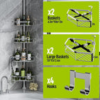 LAMU Corner Shower Caddy Tension Pole, 4-Tier Stainless Steel Organizer - Image 5