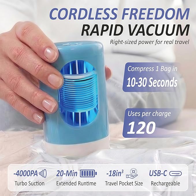 Travel Vacuum Storage Bags with Rechargeable Cordless USB Pump, 15 Combo - Image 3
