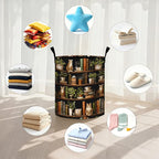 Wooden Bookshelf Cat Laundry Basket Storage Bin Foldable Laundry Hamper Clothes Storage Bucket Organizer 19.6x15.7 Inch For Laundry Room/Bedroom/Bathroom - Image 5
