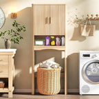 Vabches Farmhouse Over Toilet Storage Cabinet with 2 Fluted Doors,Natural - Image 7