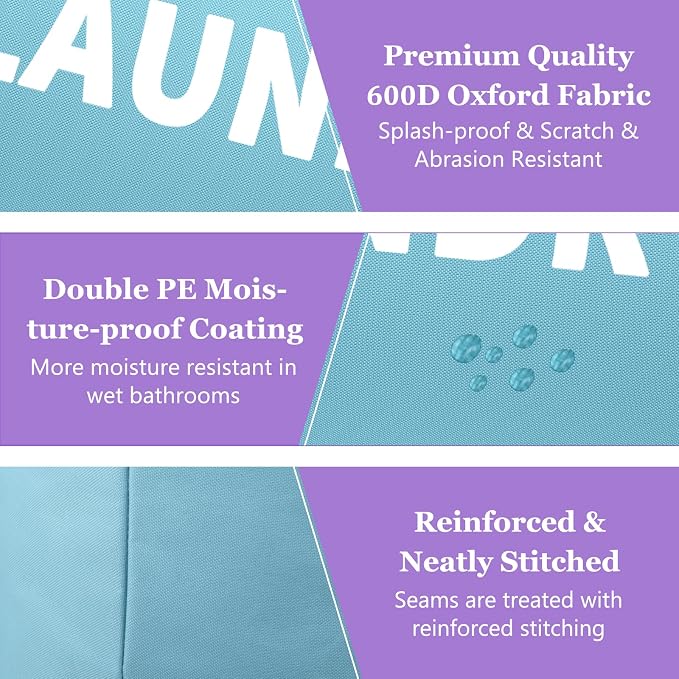 95L Foldable Blue Laundry Basket with Handles, Big Clothes Hamper for Bedroom, Dirty Clothes Basket Stand Upright, Portable Laundry Bag for Dorm, Nursery, Family, Blue - Image 8