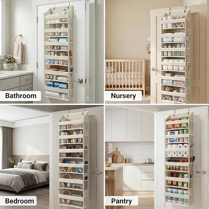 HOMELUX THEORY Over the Door Organizer, 6-Tier, 100D Fabric, Ivory 1pc | Over the door shoe organizer, 50 lbs capacity, 12 side mesh pockets, 100D extra thick fabric, Closet & entryway storage - Image 6