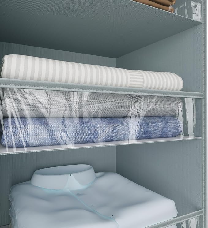 3 Shelf Hanging Closet Organizer Front Lip Design, Wider and Foldable Hanging Closet Wardrobe Storage Shelves with 4 Side Pockes, Clothes Handbag Shoes Accessories Storage, Gray - Image 6