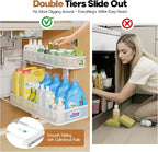 2 Pack 21.3IN-Depth Under Sink Organizer with Smooth Cylindrical Rail,2-Tier Pull Out Multi-Purpose Cabinet Storage for Bathroom&Kitchen,Height Adjustable,Rust-Resistant Coating-White - Image 3