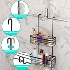HapiRm Hanging Shower Caddy Organizer - No Drilling Shower Organizer with Hooks, Rustproof & Waterproof 304 Stainless Steel Bathroom Shelves - Black - Image 2