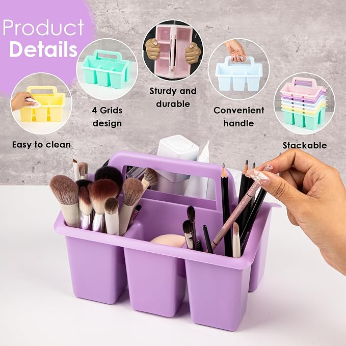 Plastic Caddy With Handle,Protable Classroom Craft Caddy, 6-pack Storage Caddy For Pencil,Pen,Craft Tools (Pastel Color) - Image 4