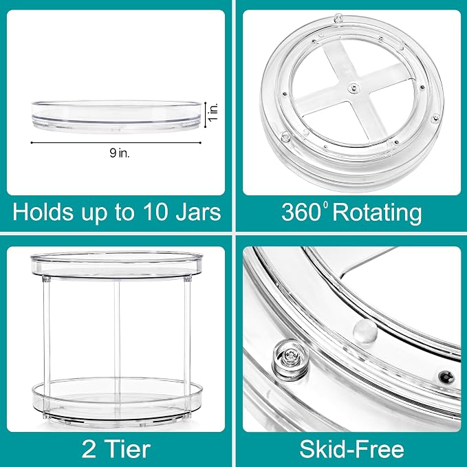 Sorbus Lazy Susan Organizer, Clear Turntable Organizer (2 Tiered) - Image 2