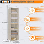 Hanging Closet Organizer 6-Tier, Oxford Wardrobe Storage, Beige Houndstooth | Easy-mount foldable design holds clothes, handbags, shoes & accessories; washable Oxford fabric, sturdy and space-saving. - Image 3