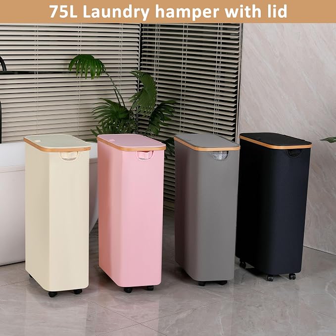 IEGrow Laundry Hamper with Wheels, 75L Laundry Basket with Bag,Black - Image 5
