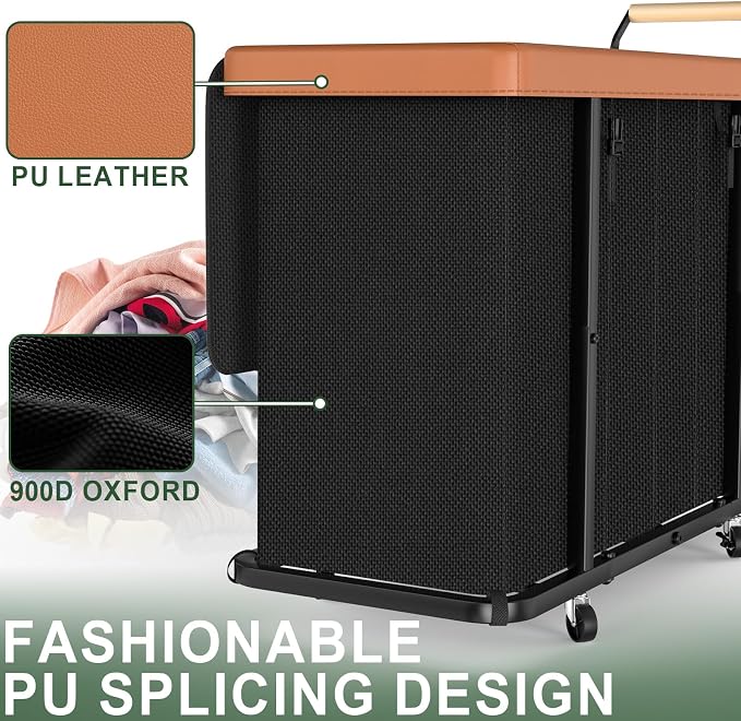 Laundry Hamper 4 Section with Lid, 300L Rolling Basket Hamper with Handle - Image 4
