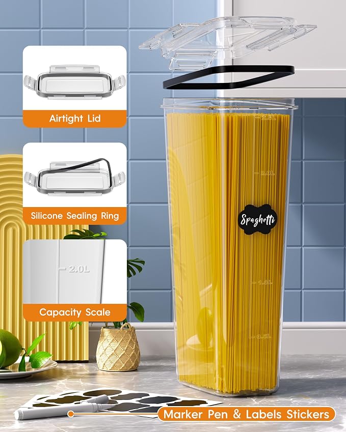 KEMETHY 36 PCS Airtight Food Storage Containers with Lids, Kitchen Pantry Organization and Storage, BPA-Free Plastic Scale Food Canisters for Cereal, Flour, Sugar, Dry Food, Include Labels & Marker - Image 5