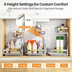 PXRACK Under Sink Organizer, Adjustable Height, 2 Tier Pull Out Cabinet Organizer, Slide Out Thickened Metal Storage for Kitchen Bathroom Laundry Pantry Cabinet, Stainless Steel, Silver, Large-2-Pack - Image 5