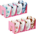 HBlife Pink Acrylic Kids Shoe Rack for Closet Organizers and Storage, Small Shoe Rack 4 Sections Toddler Baby Shoe Storage Organizer Stackable Shoe Shelf,Desk File Sorter Book Purse Organizer(2 Pack) by HBlife