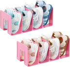 HBlife Pink Acrylic Kids Shoe Rack for Closet Organizers and Storage, Small Shoe Rack 4 Sections Toddler Baby Shoe Storage Organizer Stackable Shoe Shelf,Desk File Sorter Book Purse Organizer(2 Pack) by HBlife
