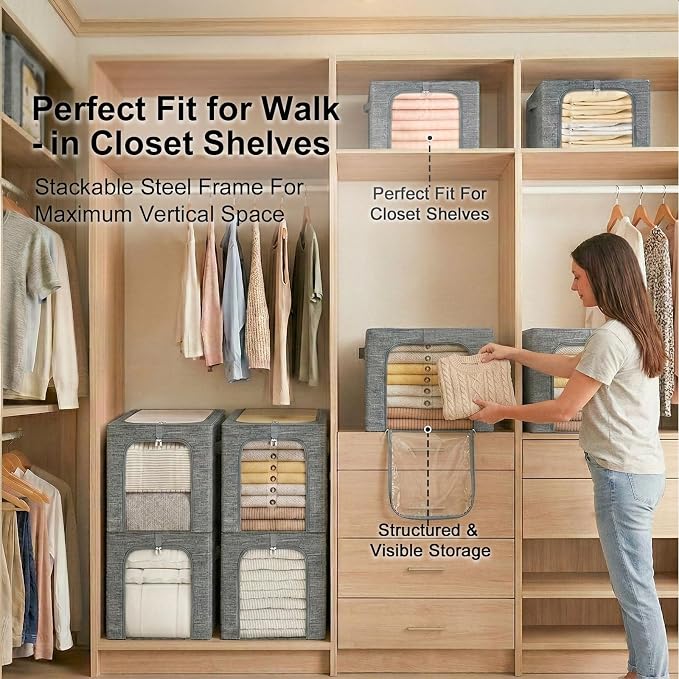 GoMaihe Baby Clothes Storage Bins with Metal Frame 27L 6-Pack Grey - Image 7
