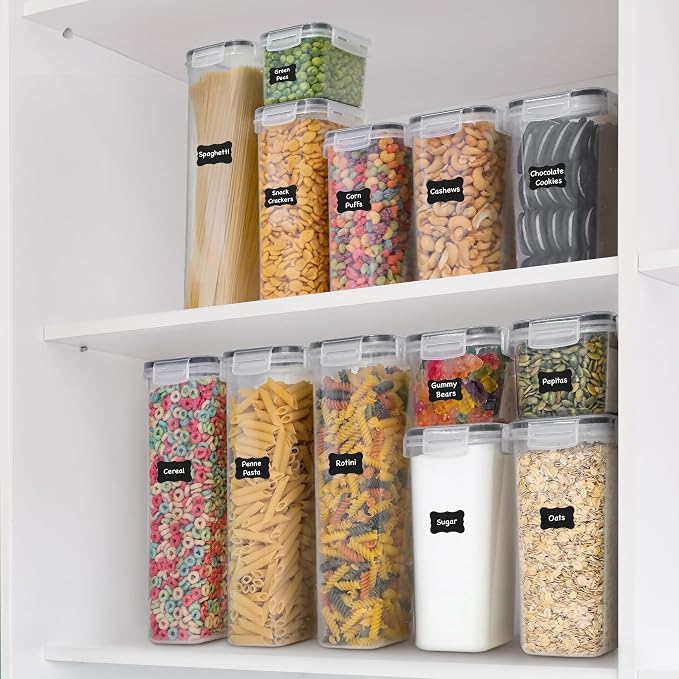 Freshware Kitchen Storage Containers with Lids, 48 PCS Airtight Food Storage Containers, Plastic Kitchen Containers, Pantry Containers for Cereal, Dry Food, Includes Labels, Marker & Measuring Spoons - Image 6