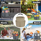 Cleaning Caddy with Handle, Cleaning Products Organiser, 17L Foldable Storage Basket, Cleaning Caddy Organiser, Portable Multi Cleaning Bucket Bag for Home, Garden (Khaki) - Image 7
