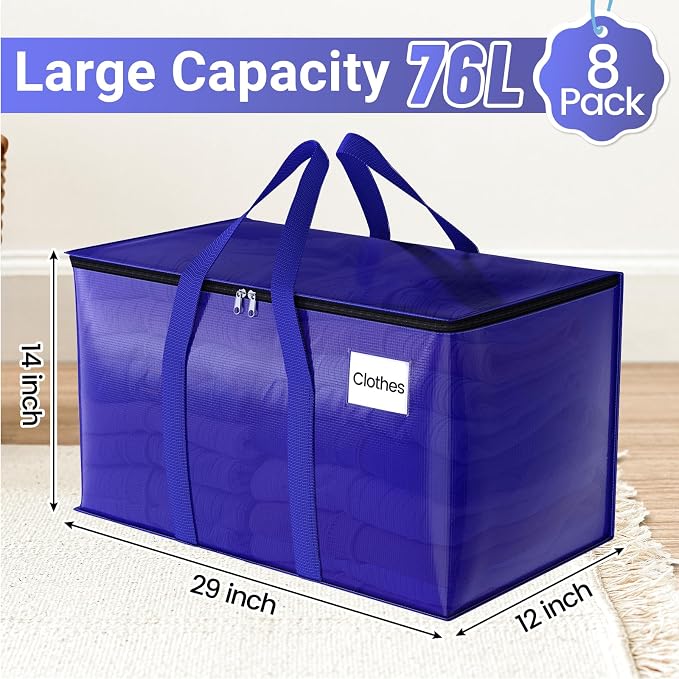 FabSpace 8 Pack Moving Storage Bags Heavy-Duty with Zippers for Clothes - Image 3