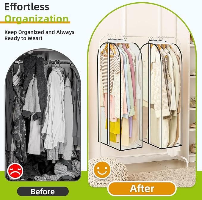 LANDNEOO 6 Pack Clear Garment Bags for Hanging Clothes with Zippers on Double Sides - 10'' Clothes Storage for Coat, Dress, and Fur in Closet - 40'' Long Suit Bags - Image 5