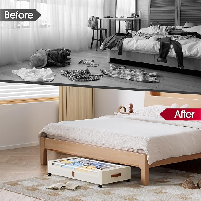 Yecaye Under Bed Storage with Wheels 2 Pack, 70L Larger Capacity Under Bed Storage Containers, Underbed Shoe Storage Organizer, Rolling Under Bed Metal Drawers for Clothes, Blankets(35.5 x 17 x 6.7in) - Image 7