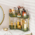 shuang qing Upgraded 2-Tier Corner Bathroom Countertop Organizer – Spacious Storage for Makeup, Skincare & Perfumes, Built-in Brush Holder Fits Vanity/Dresser/Bsthtub (Sage Green) by SHUANGQING