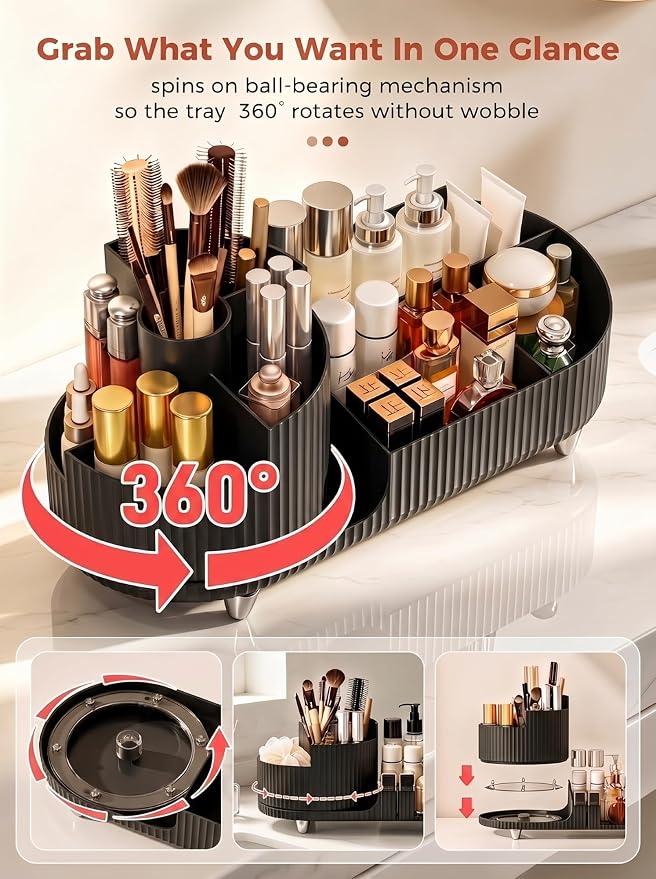 Booklov Rotating Makeup Organizer for Vanity Countertop, Black - Image 6