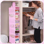 2 Pack 7 Shelf Weekly Clothes Organizer Hanging Closet for Kids with Side Pockets Weekday Shoes Rack Weekly Clothes Organizers Monday Through Weekend Foldable Storage Shelves(Pink) - Image 5