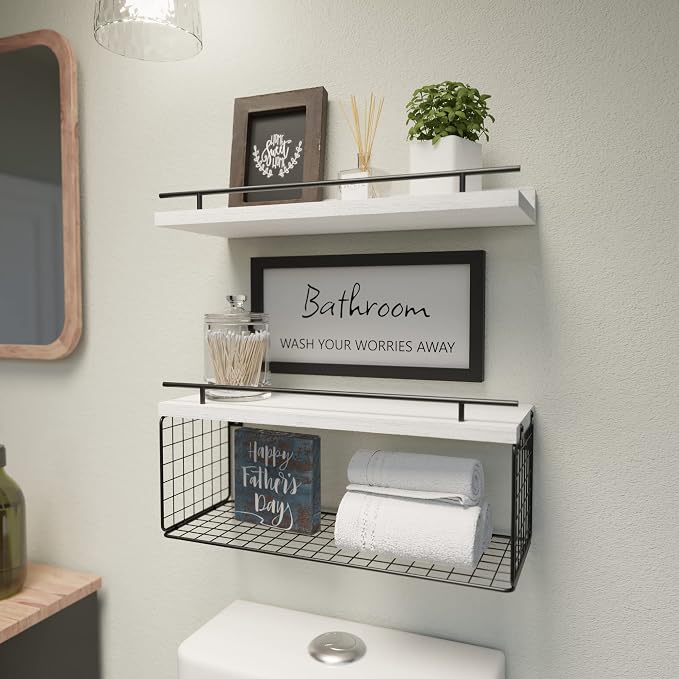 WOPITUES Floating Shelves for Bathroom Decor Art, Modern White - Image 2