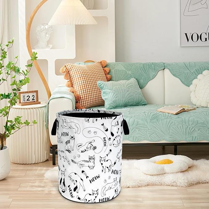 Cute Cat Meow Pet Laundry Basket Foldable Oxford Cloth Hamper 18.9x 16.5 In - Image 6
