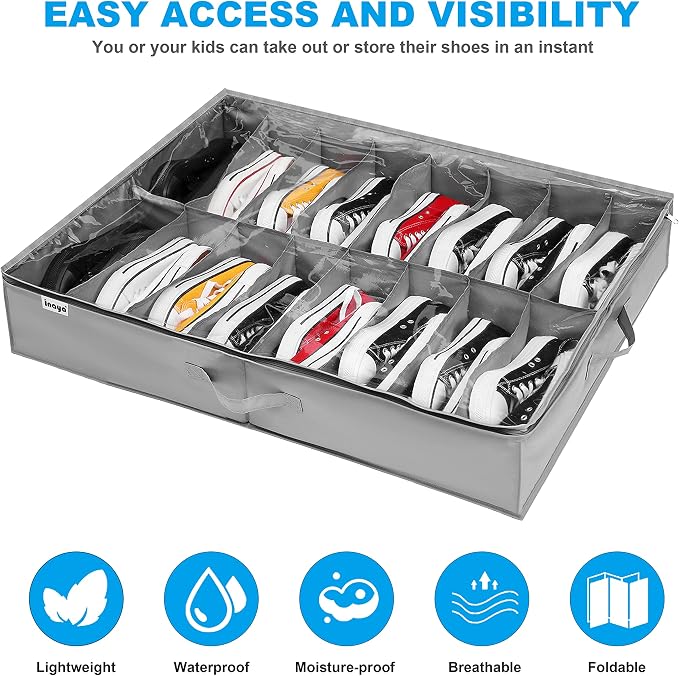 INAYA Under Bed Shoe Storage Organizer Set of 2, Fits up to 32 Pairs - Image 2