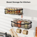 Orimade Shower Caddy Basket Shelf Storage Rack, No Drilling Wall Mounted Adhesive Rust Resistant Stainless Steel Shower Organizer with 5 Hooks for Bathroom, Black 2 Pack - Image 7