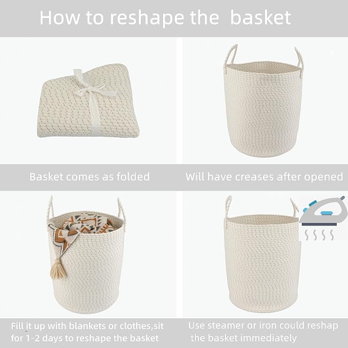 XUANGUO Cotton Rope Laundry Basket Hamper for Clothes, striped - Image 7