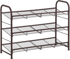 SONGMICS 3-Tier Stackable Metal Shoe Rack, Holds Up to 12 Pairs of Shoes | Shoe Organizer for Closet, Entryway, and Small Spaces, with Adjustable Slanted Shelves, Bronze, DAVIAN Collection ULMR066A01 by Unknown