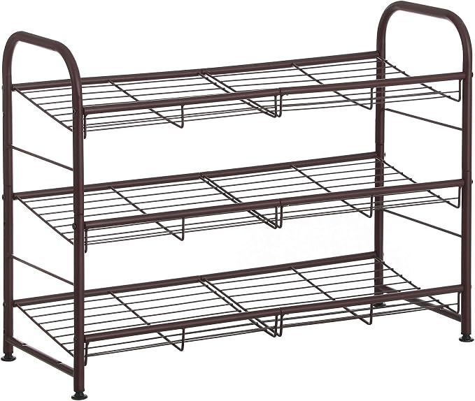 SONGMICS 3-Tier Stackable Metal Shoe Rack, Holds Up to 12 Pairs of Shoes | Shoe Organizer for Closet, Entryway, and Small Spaces, with Adjustable Slanted Shelves, Bronze, DAVIAN Collection ULMR066A01 by Unknown