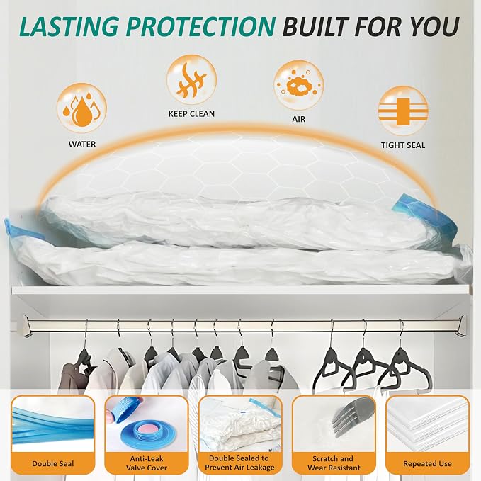 12 Jumbo Vacuum Storage Bags for Blankets & Bedding, Space Saver Bags | Jumbo Capacity for Bulky Bedding; 80% Space-Saving for Blankets, Comforters & Pillows; For Closets & Seasonal Storage - Image 4