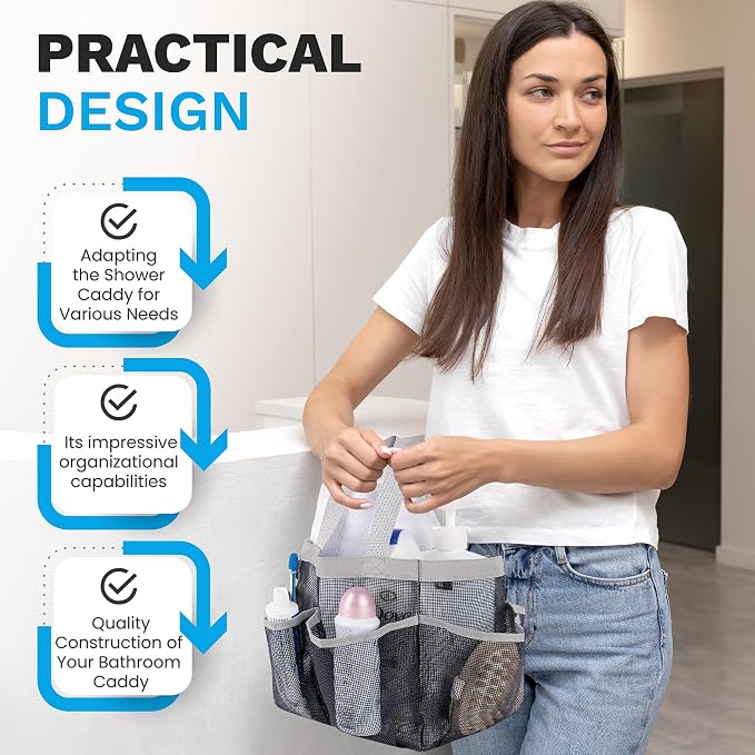 Handy Laundry Mesh Shower Caddy Portable for College Dorm Room Essentials, 7 Pocket Hanging Tote, Quick Dry Lightweight Toiletry Organizer, Reinforced Handles for Gym, Beach, Travel, Camping (Black) - Image 4