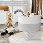 INDRESSME 115L Extra Large Woven Rope Blanket Basket Living Room, White - Image 3