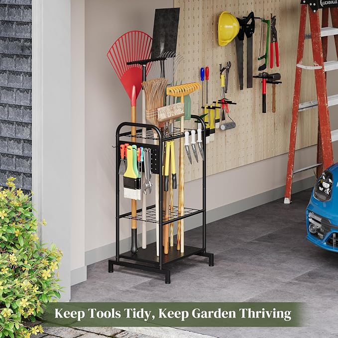 Garden Tool Organizer with Hooks, Steel Yard Storage Holder,Broom Holder - Image 4