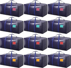 12 Pack Moving Bags with Full-Open Side Zipper, Extra Large 93L Heavy Duty Waterproof Foldable Storage Totes for College Dorm, Moving & Home OrganizationDarkBlue by RMOHRO
