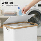 efluky Slim Laundry Basket with Lid, Narrow Laundry Hamper with Removable Bag, Skinny Dirty Clothes Basket with Bamboo Handles for Bathroom, Bedroom & Laundry Room, 65L White - Image 3