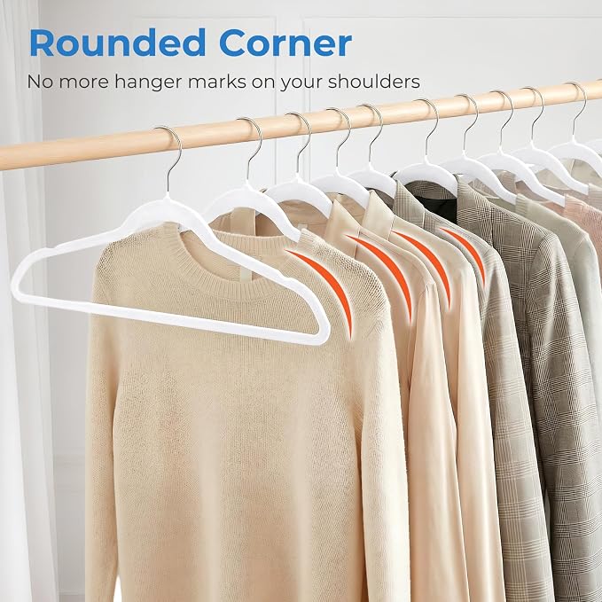 Smartor White Velvet Hangers 50 Pack, Non-Slip Space-Saving Clothes Hangers - Image 6